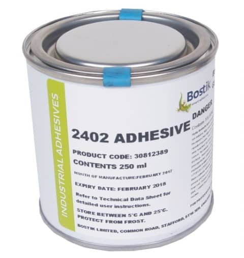 Bostik 2402 tin of adhesive.