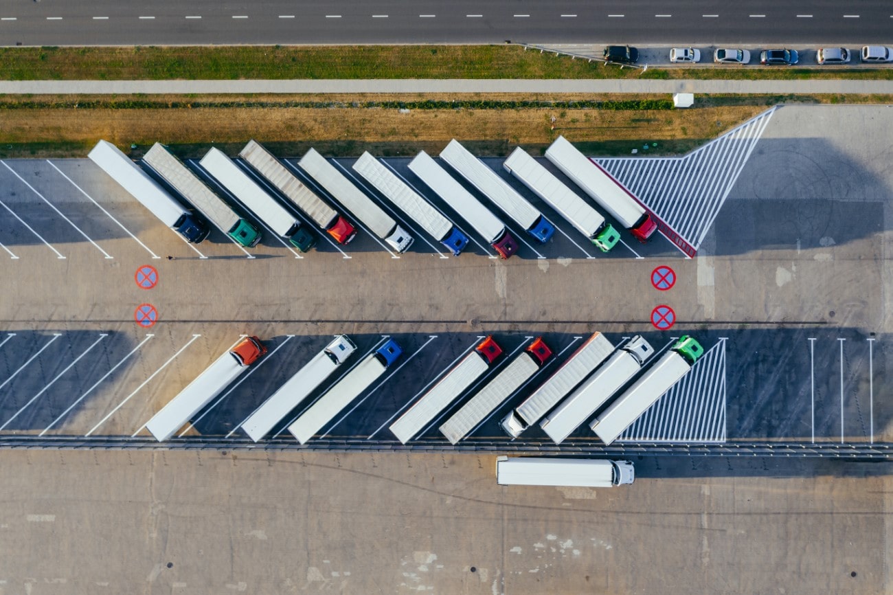 lorries parked ready to be loaded