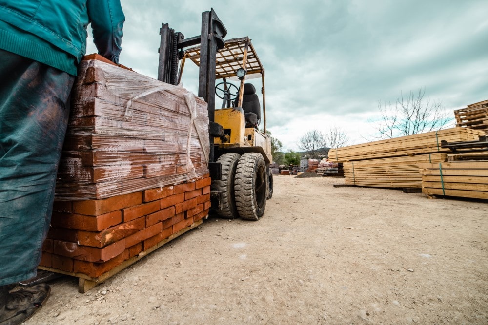 forklift lifting bricks